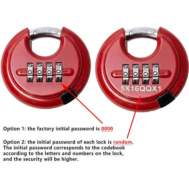 70 mm Hardened Steel Keyless Outdoor Combo Gate Lock Red Color 4 Digit Disc Padlock