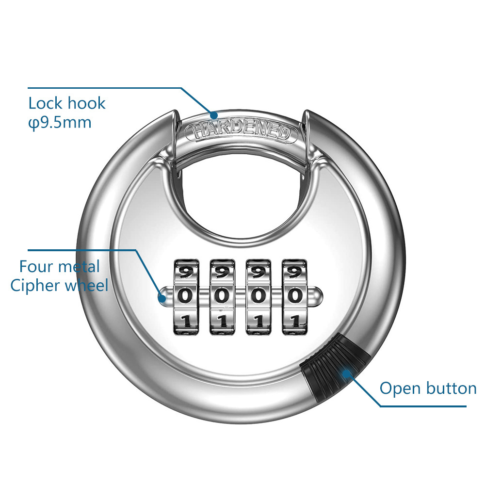 70 mm Hardened Steel Keyless Outdoor Combo Gate Lock Red Color 4 Digit Disc Padlock