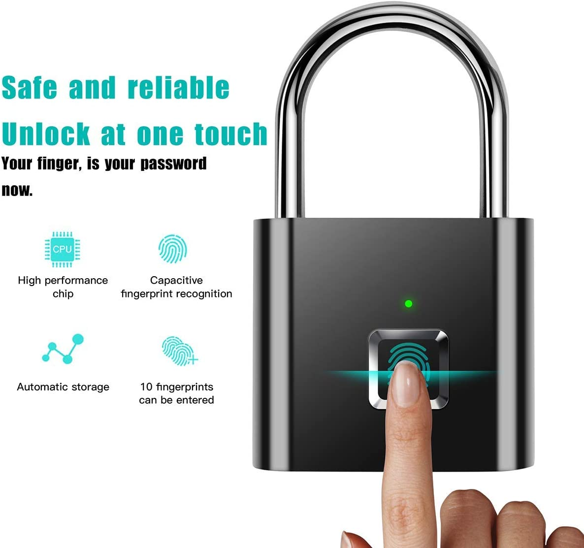 USB Rechargeable eletronic Door Lock Intelligent biometric Smart keyless touch outdoor waterproof metal fingerprint padlock