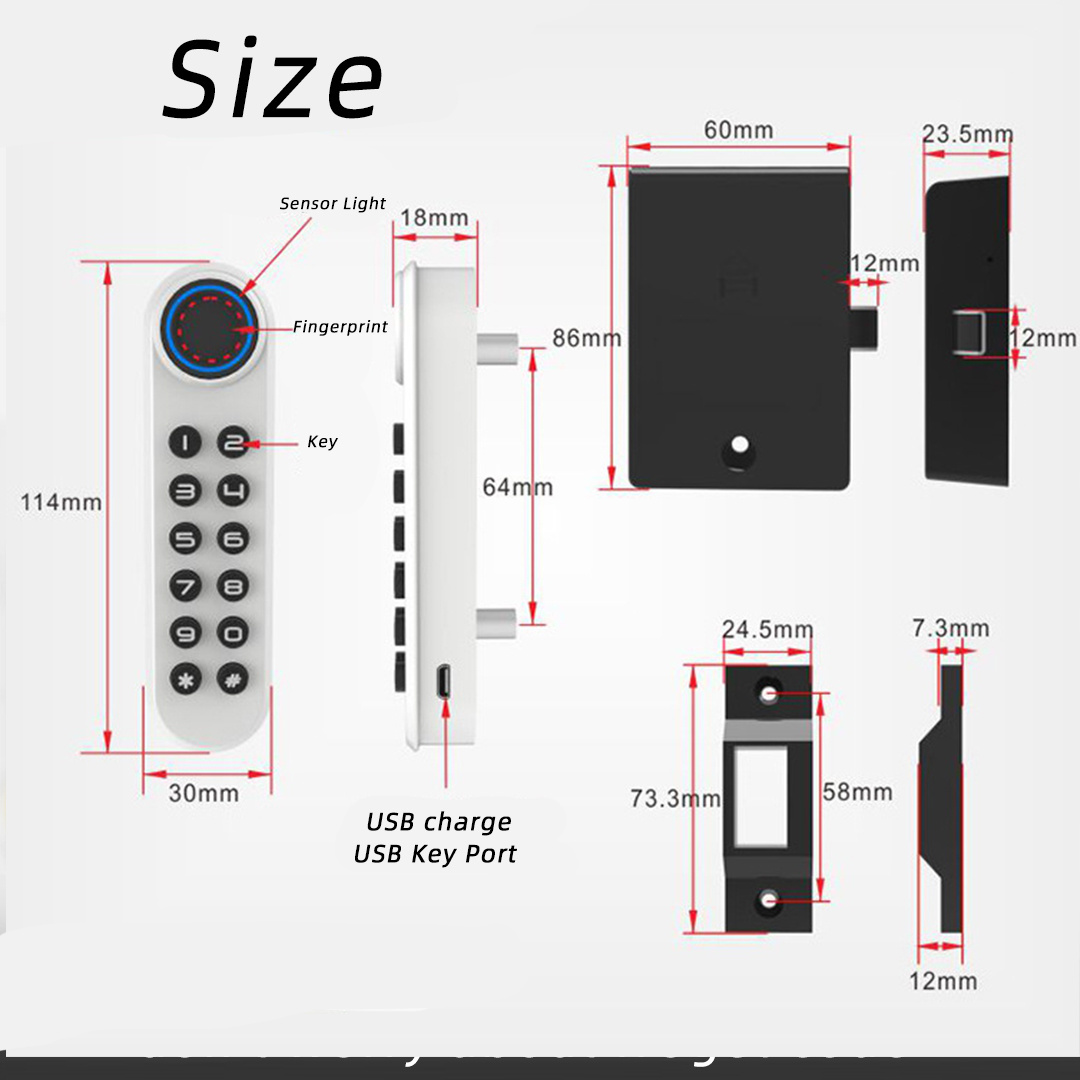 Safety Intelligent Zinc Alloy Keyless 10 digital Biometric Fingerprint Passcode Electronic Furniture Locker Door Lock