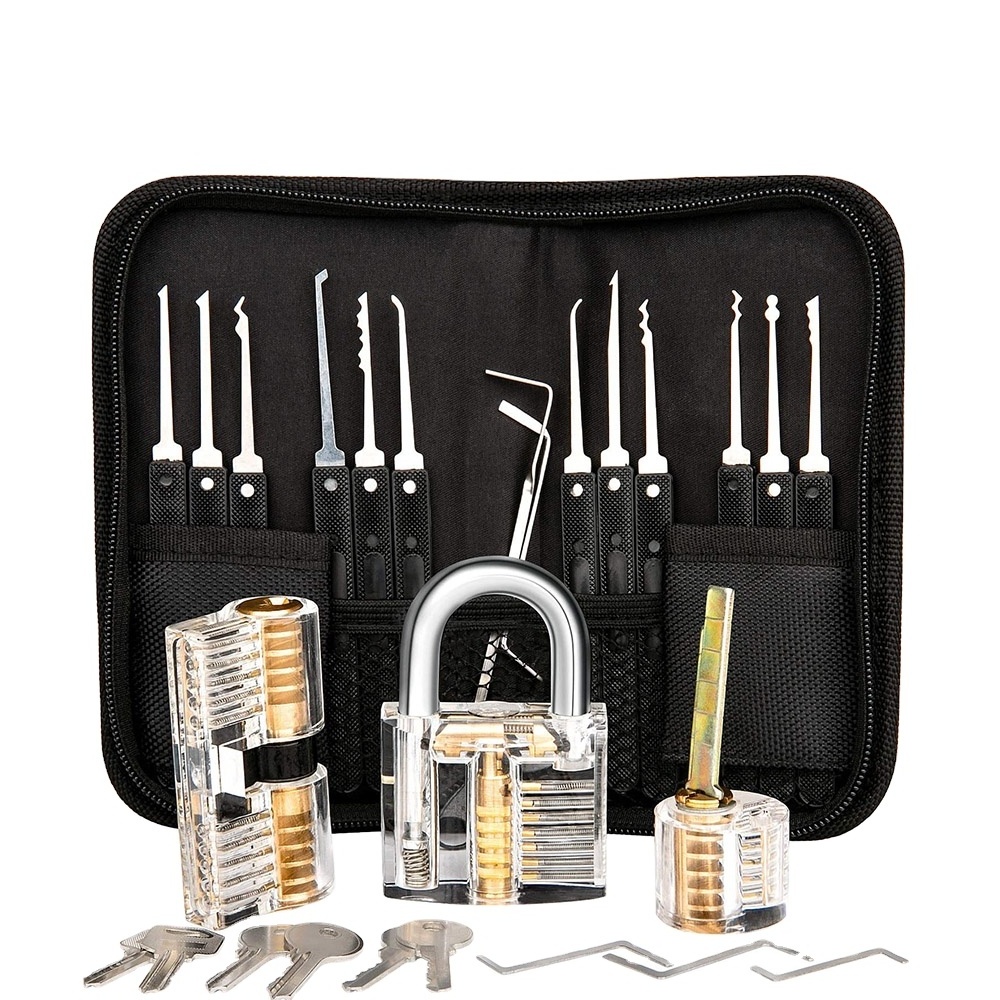 17 pcs locksmith gift training set high quality lockpicking locksmith tools transparent extractor set lock pick