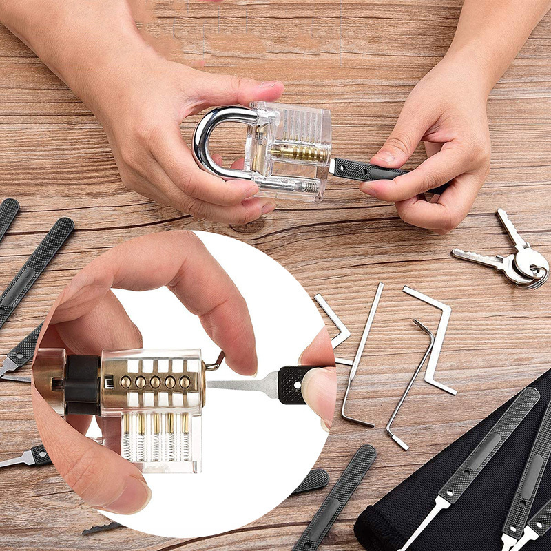 17 pcs locksmith gift training set high quality lockpicking locksmith tools transparent extractor set lock pick