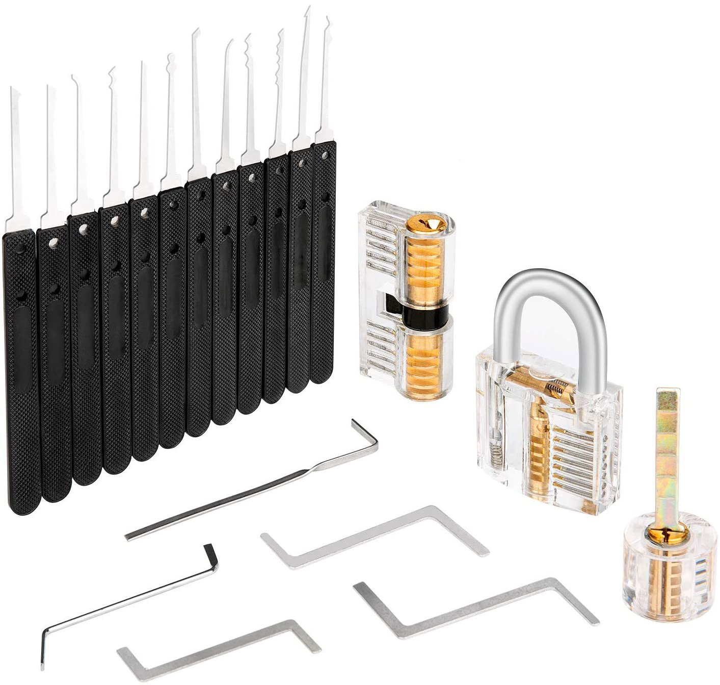 best professional 17pcs lock pick set stainless steel locksmith tool Picking Tools with 3 Transparent Padlock