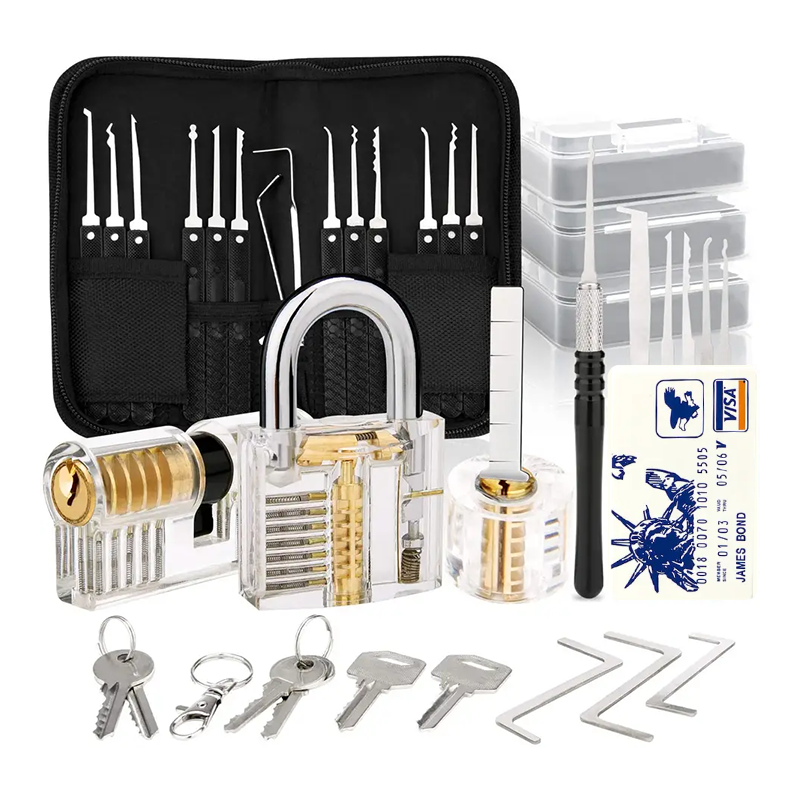 best professional 17pcs lock pick set stainless steel locksmith tool Picking Tools with 3 Transparent Padlock