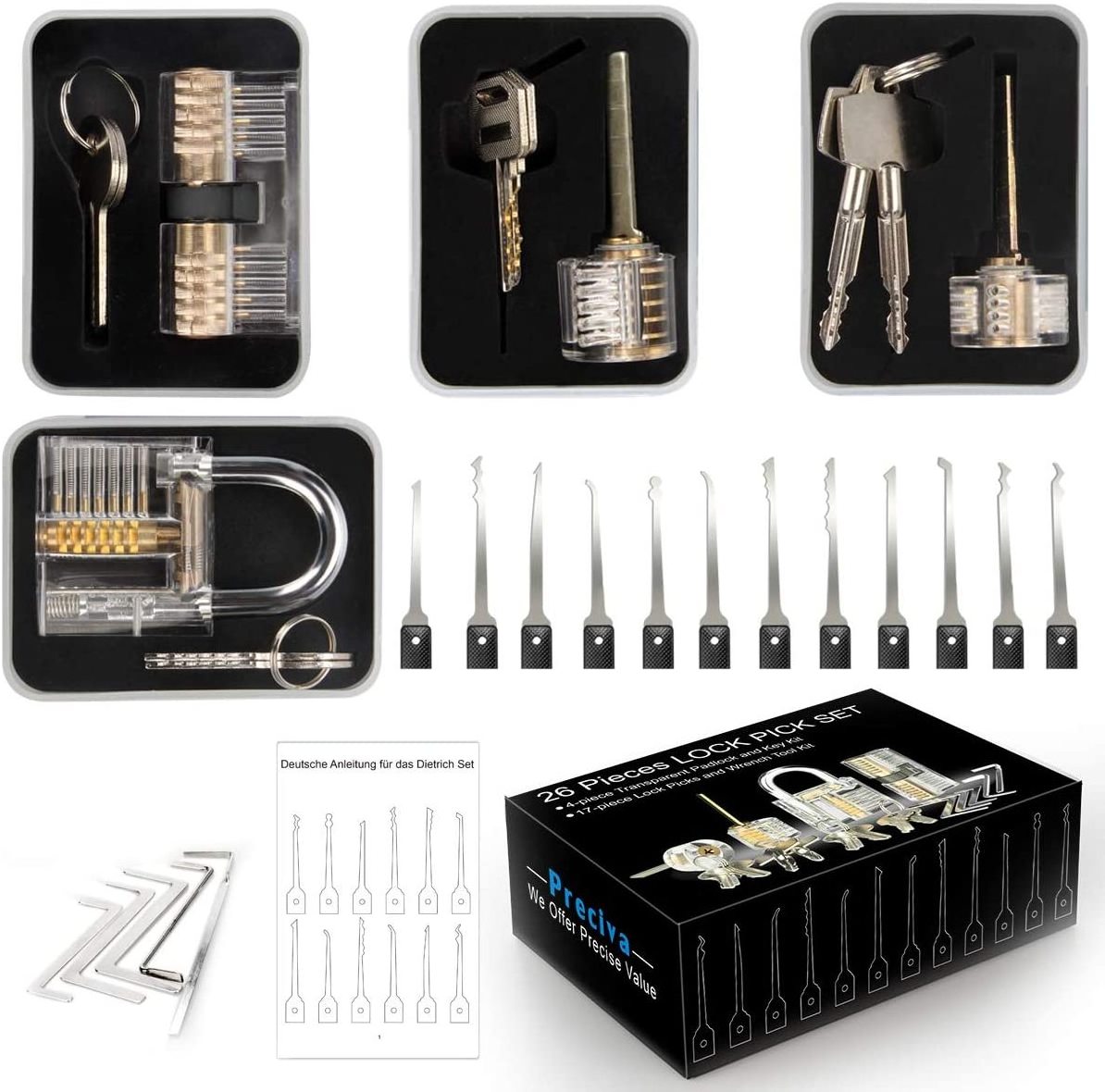 professional stainless steel unlocking lock pick set key locksmith training and beginner tool