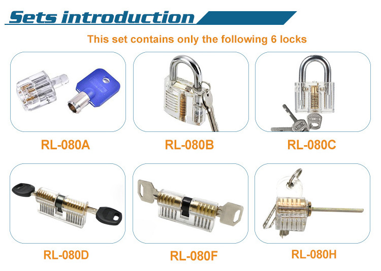 6-Piece Practice Lock Set for Beginner and Pro Locksmiths Transparent Padlock Professional Lock Picking Tool Kit