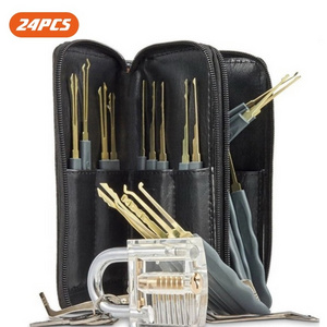 Titanium steel 24 PCS Removing Hooks Training Skill With One Transparent Practice Padlock Lock Pick Set