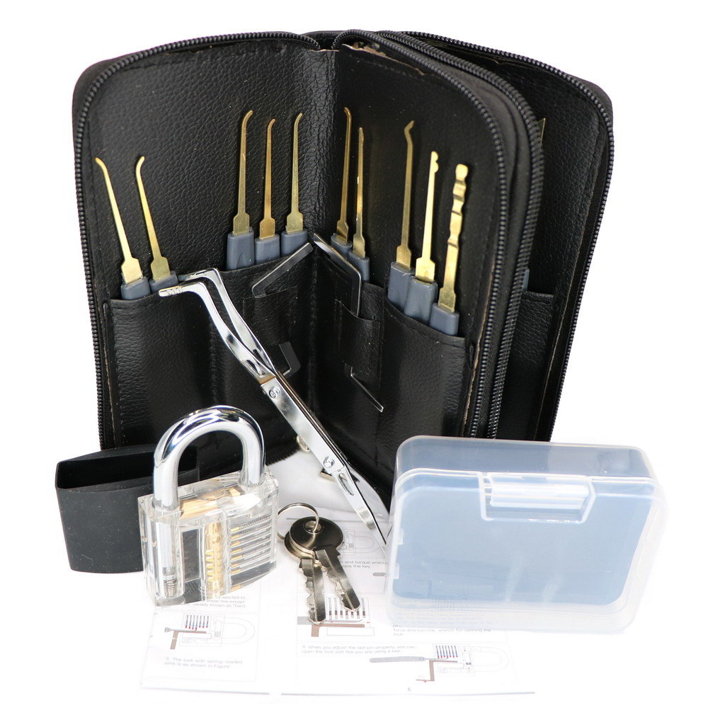 Titanium steel 24 PCS Removing Hooks Training Skill With One Transparent Practice Padlock Lock Pick Set