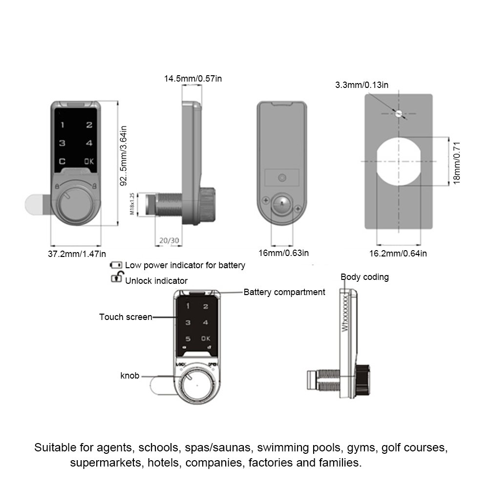 Smart Electronic Keyless Combination Number Digital Cam metal Keypad Gym Touch Pad Lock For Public Furniture Cabinet Locker