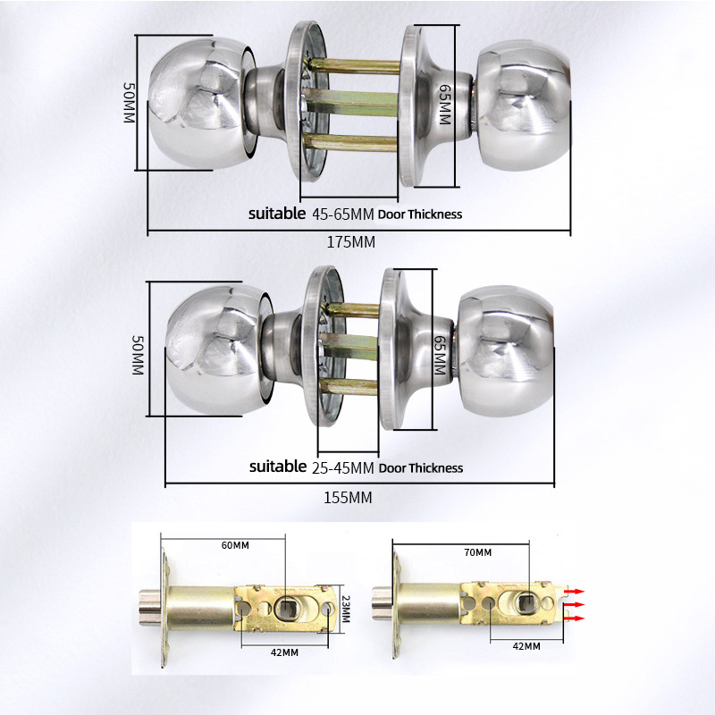 Grade  Residential Entrance Privacy Bathroom Bedroom Interior doorknobs Safe Tubular Cylindrical knob Door Lock