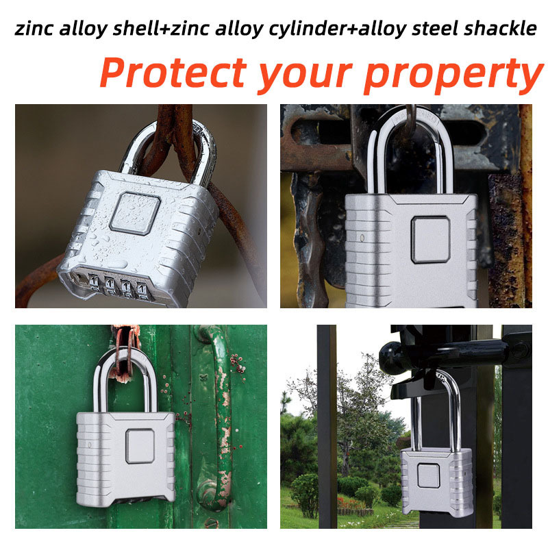 out door  warehouse high security 8mm long shackle button zinc alloy 4 digit combination padlock for locker