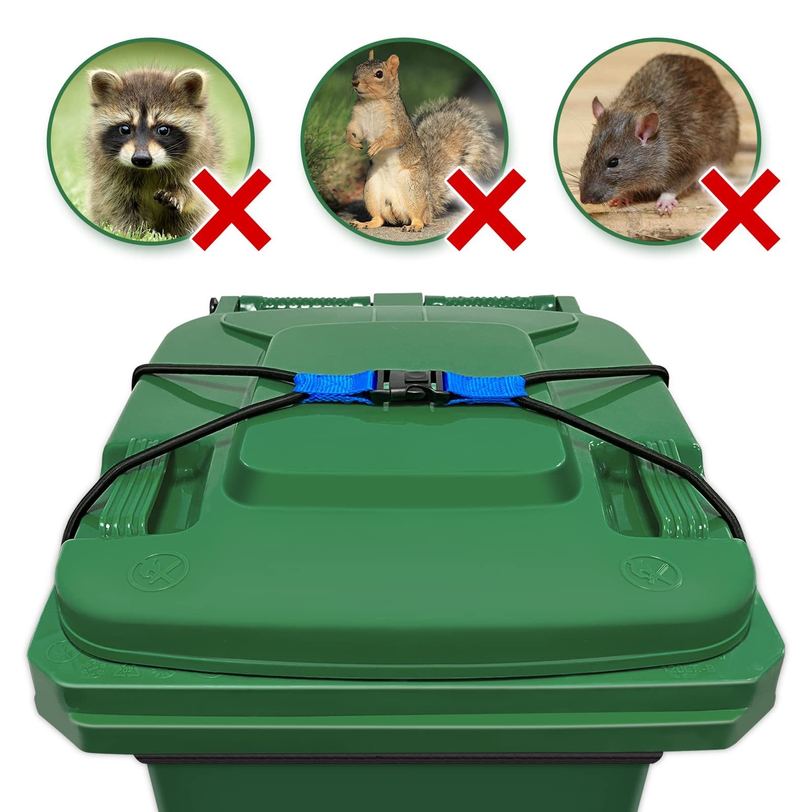 Outdoor Heavy Duty Bungee Cord Garbage Cans trash can lid lock for Animals Stop