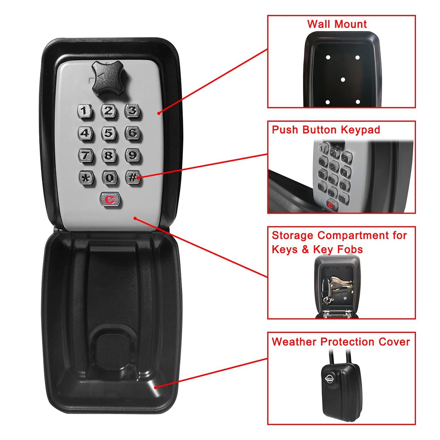 outdoor combination anti theft surf button aluminium alloy safe car dealer car window key lock box for house key