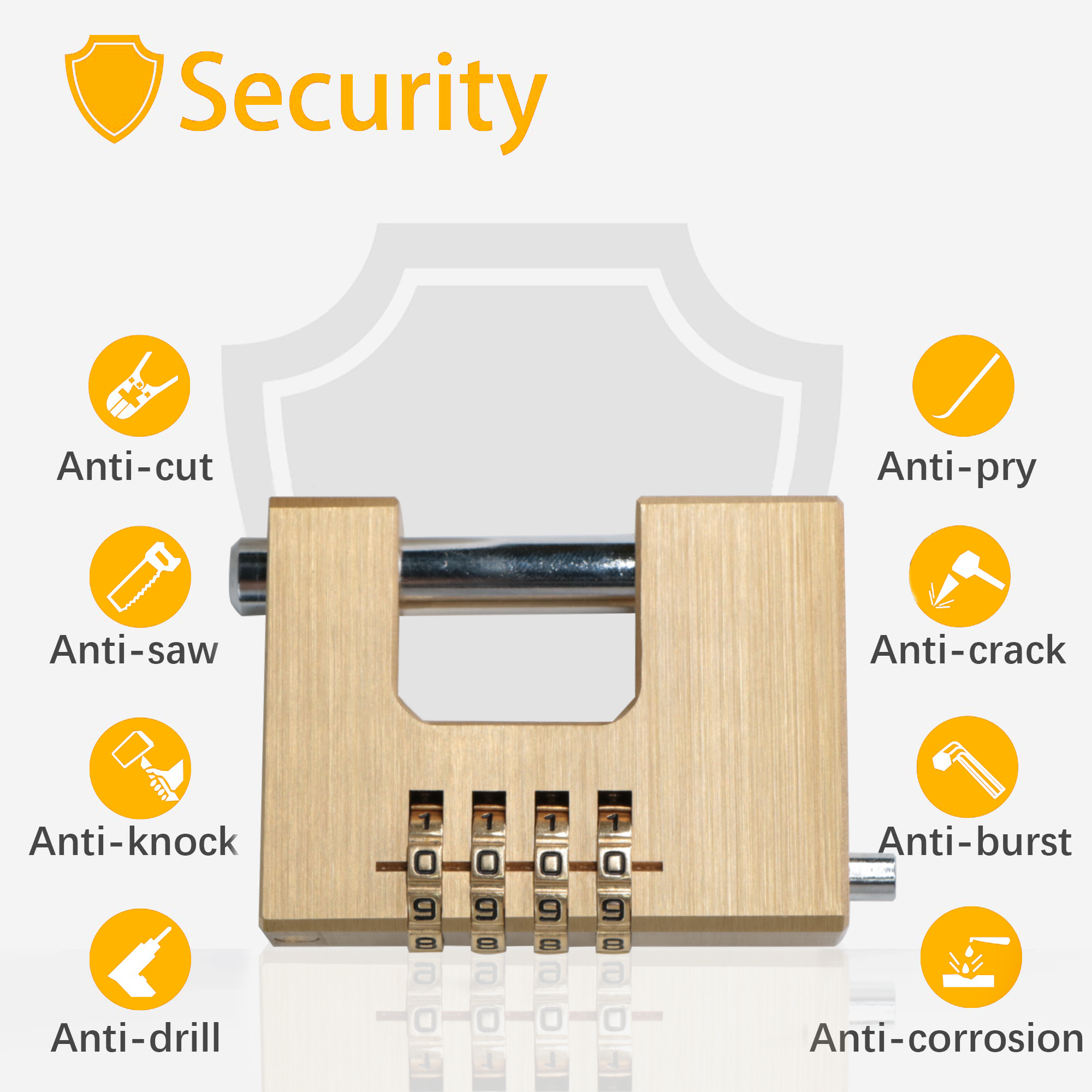 warehouse steel shackle good quality locking hardened shackle solid 70mm combination Rectangular brass  padlock