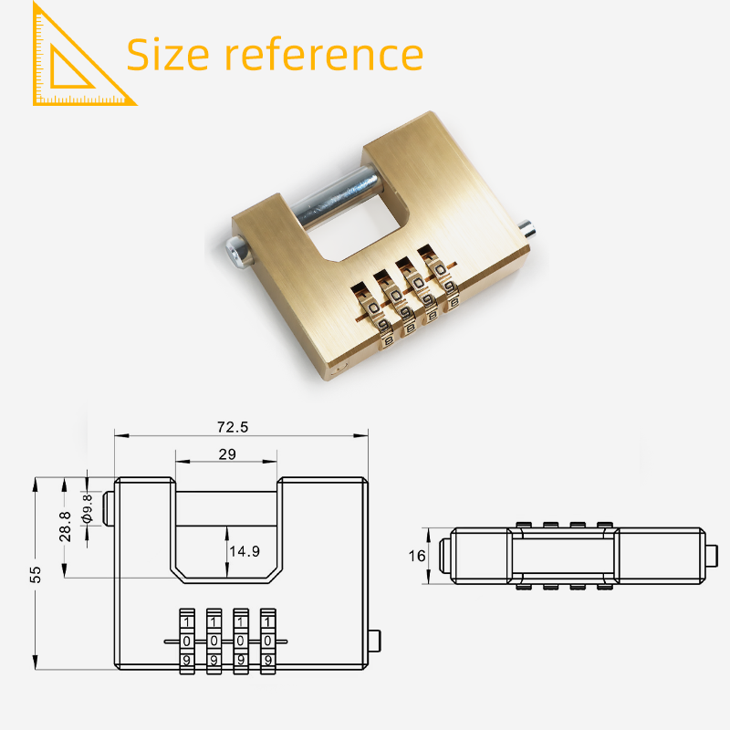 warehouse steel shackle good quality locking hardened shackle solid 70mm combination Rectangular brass  padlock