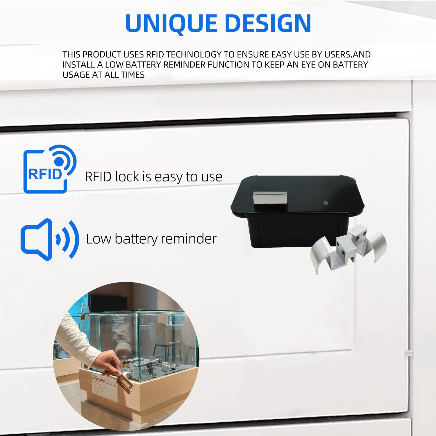 armstrong black single open double open display invisible hidden RFID glass cabinet lock for showcase