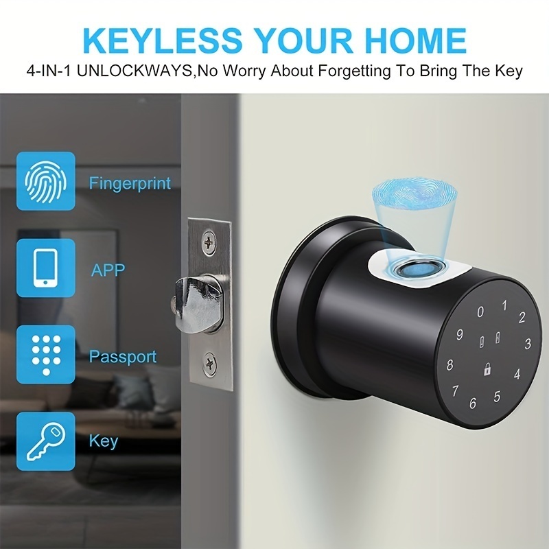 Fingerprint Door Lock Keyless Entry Door Lock Smart Door Knob With Passcode Smart App Fingerprint And Keys