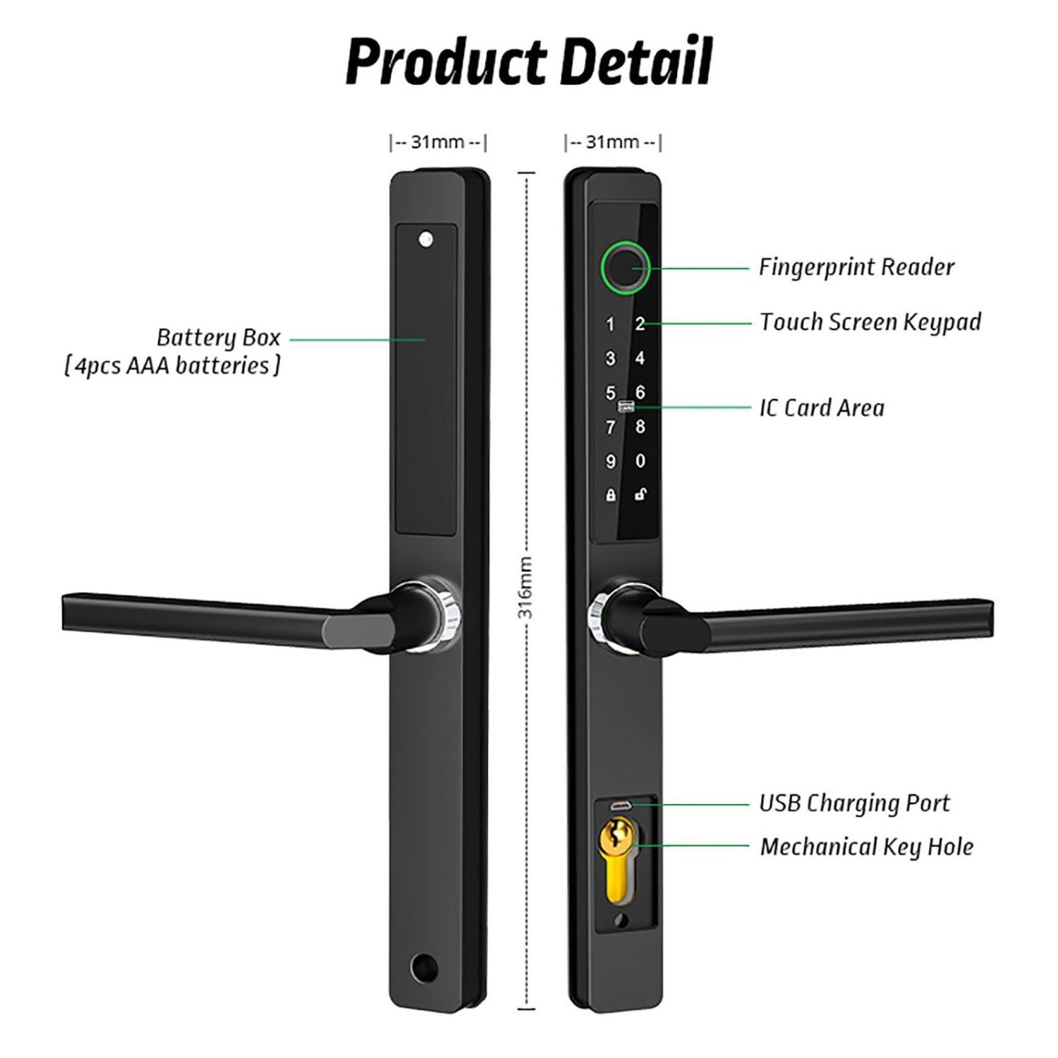 european ttlock app intelligent fingerprint finger print front door electronic slim smart door lock