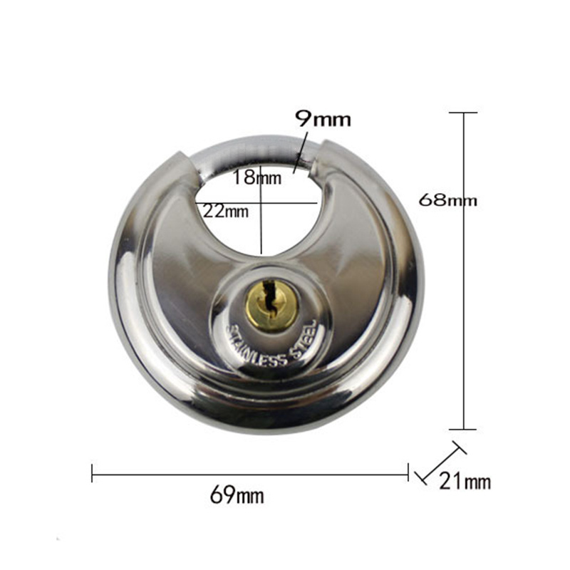 New 70mm stainless steel round cake lock warehouse door chain lock bicycle anti-theft key disc padlock