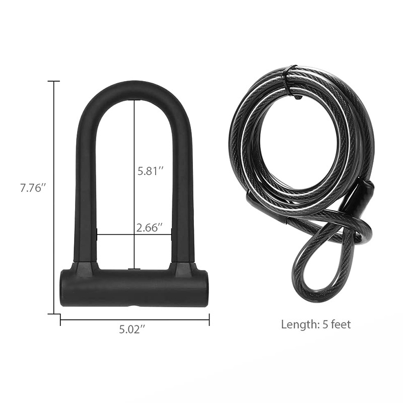 Electric Bike  heavy duty keyed Anti theft scooter 3 keys cable mounted bracket Bicycle bike lock u lock with cable