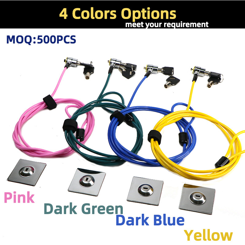 color customization colorful 2m cable pink blue green yellow  notebook phone laptop security lock with anchor plate