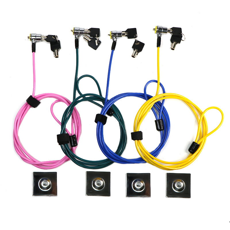 color customization colorful 2m cable pink blue green yellow  notebook phone laptop security lock with anchor plate