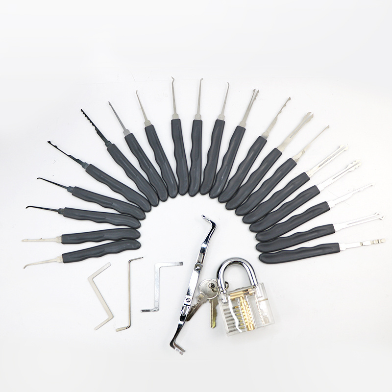 wholesale 24 pcs 301 stainless steel training lock pick set with one practice lock Training Kit