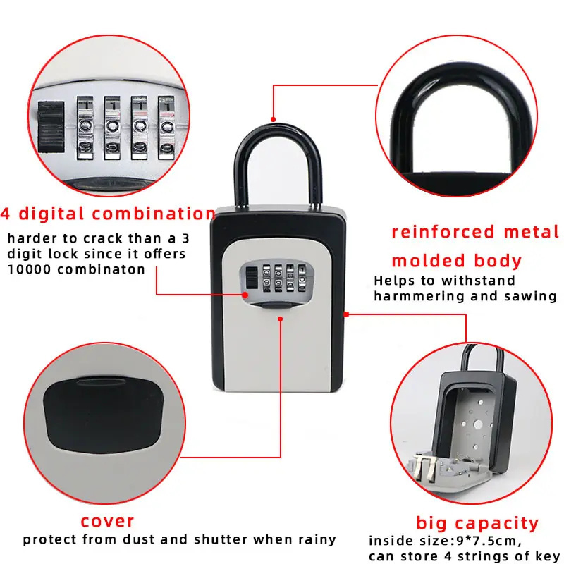 Custom extra large wall mount metal lockbox code combination safe key storage lock box for keys outdoor