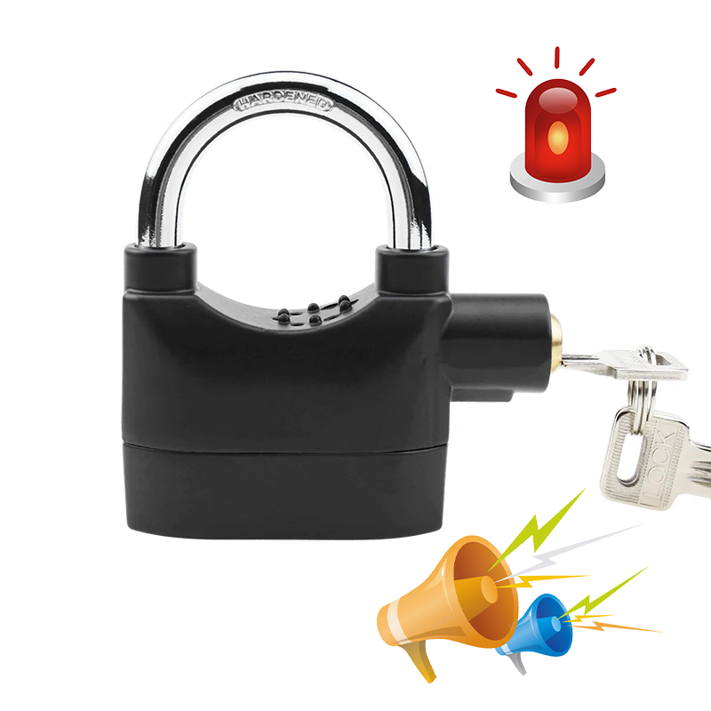 110 dba Black Security Anti Theft Siren Aluminum Alloy Alarm Padlock With 110 DB for Bike Motor Warehouse