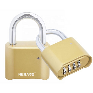 Warehouse Door Lock Hardened Steel Resettable 4 Digital Password Golden Brass Combination Padlock