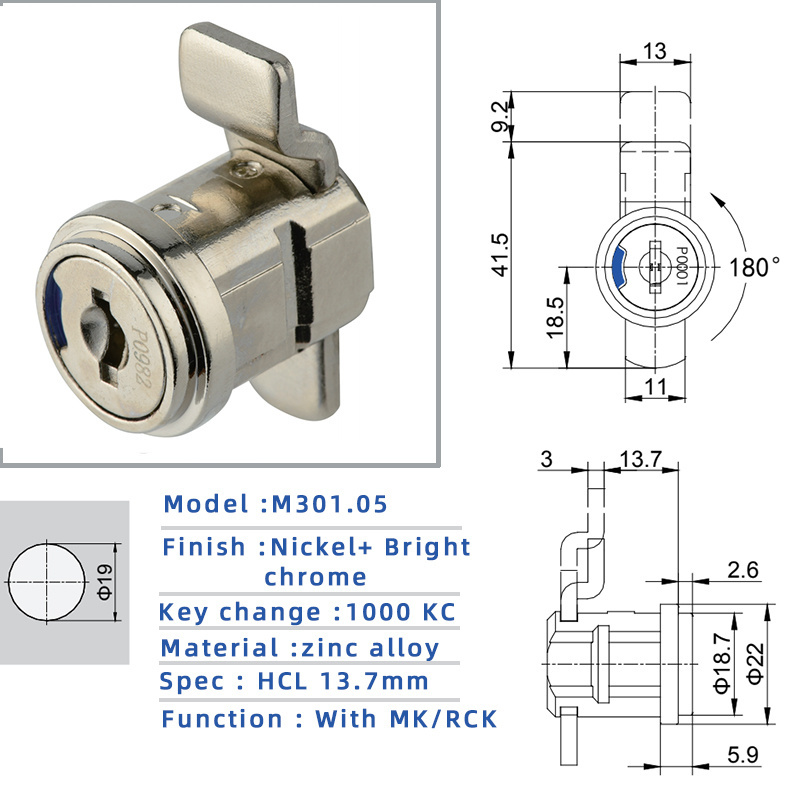 Drawer and File Cabinet Zinc Alloy Cabinet Cylinder Cam Lock with Master Key