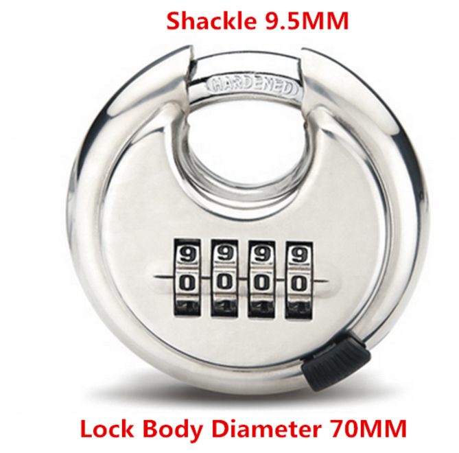 Hardened Steel Keyless Heavy Duty 70mm Stainless Steel keyless Disc Round digital Combination disc padlock