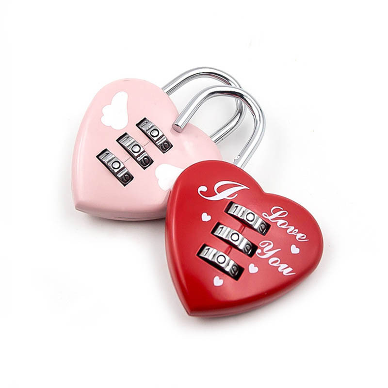 Travel Luggage Lock 3 Digital for Lover Gift Heart Shaped Combination Padlock