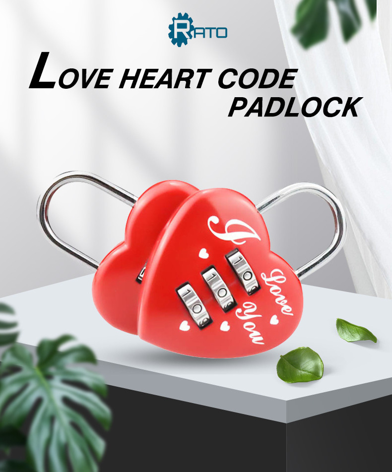 Travel Luggage Lock 3 Digital for Lover Gift Heart Shaped Combination Padlock