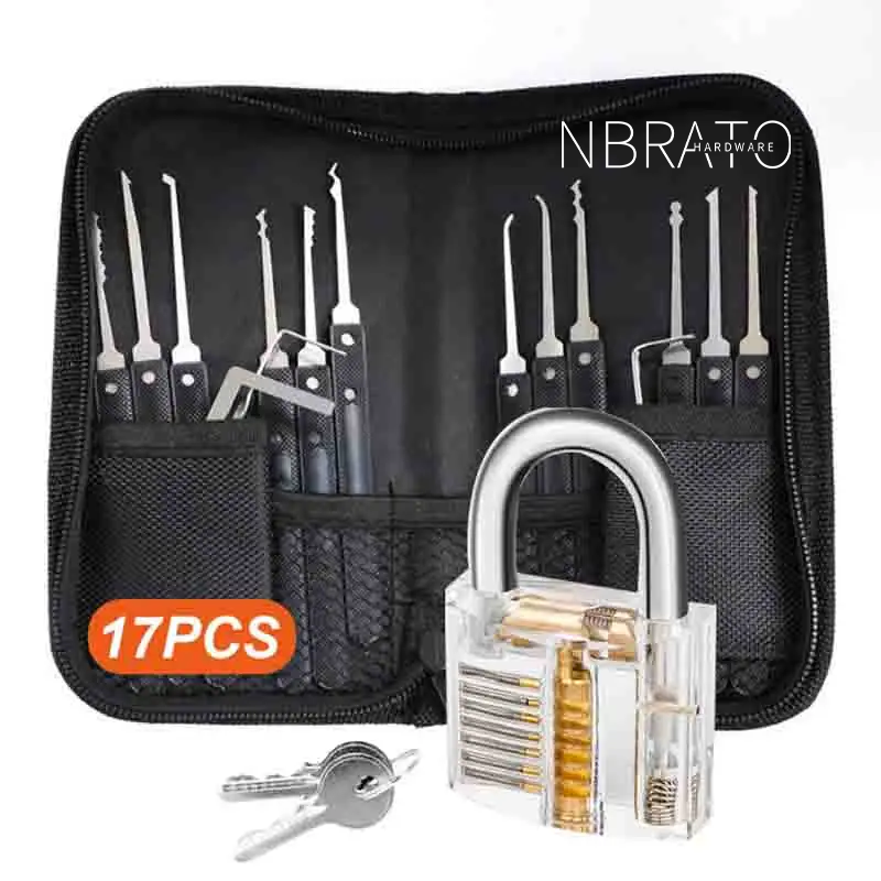 17 Pieces Lock Picking Tools with 1 Clear Practice and Training Locks for Lock picking locksmith tool