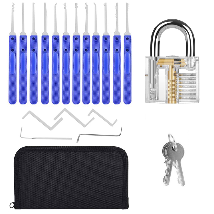 17 Pieces Lock Picking Tools with 1 Clear Practice and Training Locks for Lock picking locksmith tool