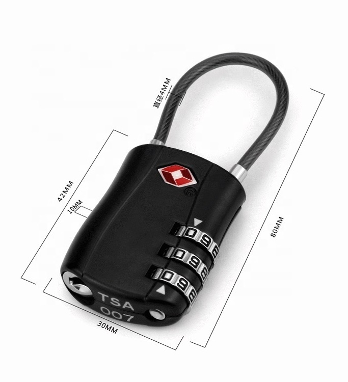 Wholesale travel retractable password cable lock luggage 3 digit combination TSA lock