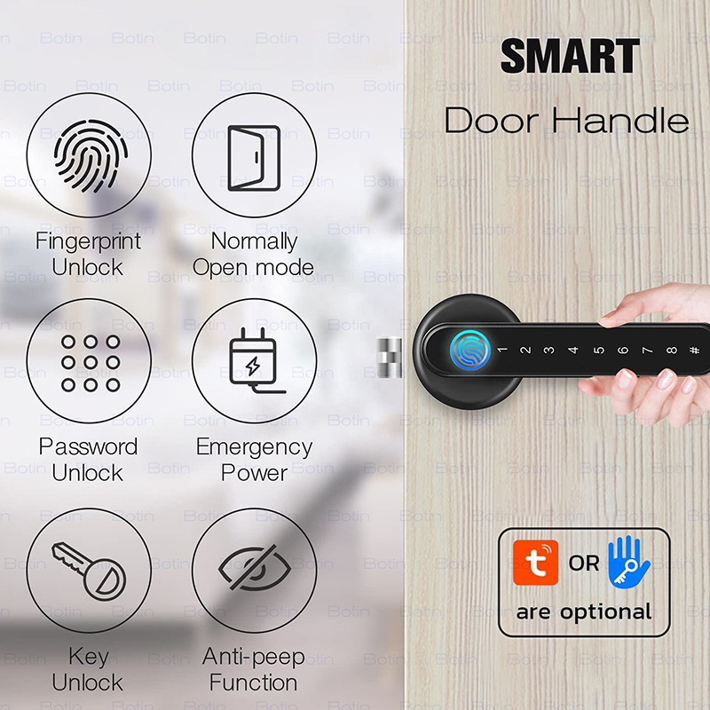 TUYA Zinc Alloy Double Sided Fingerprint Password Key Unlocked Panel Smart Door Handle Lock