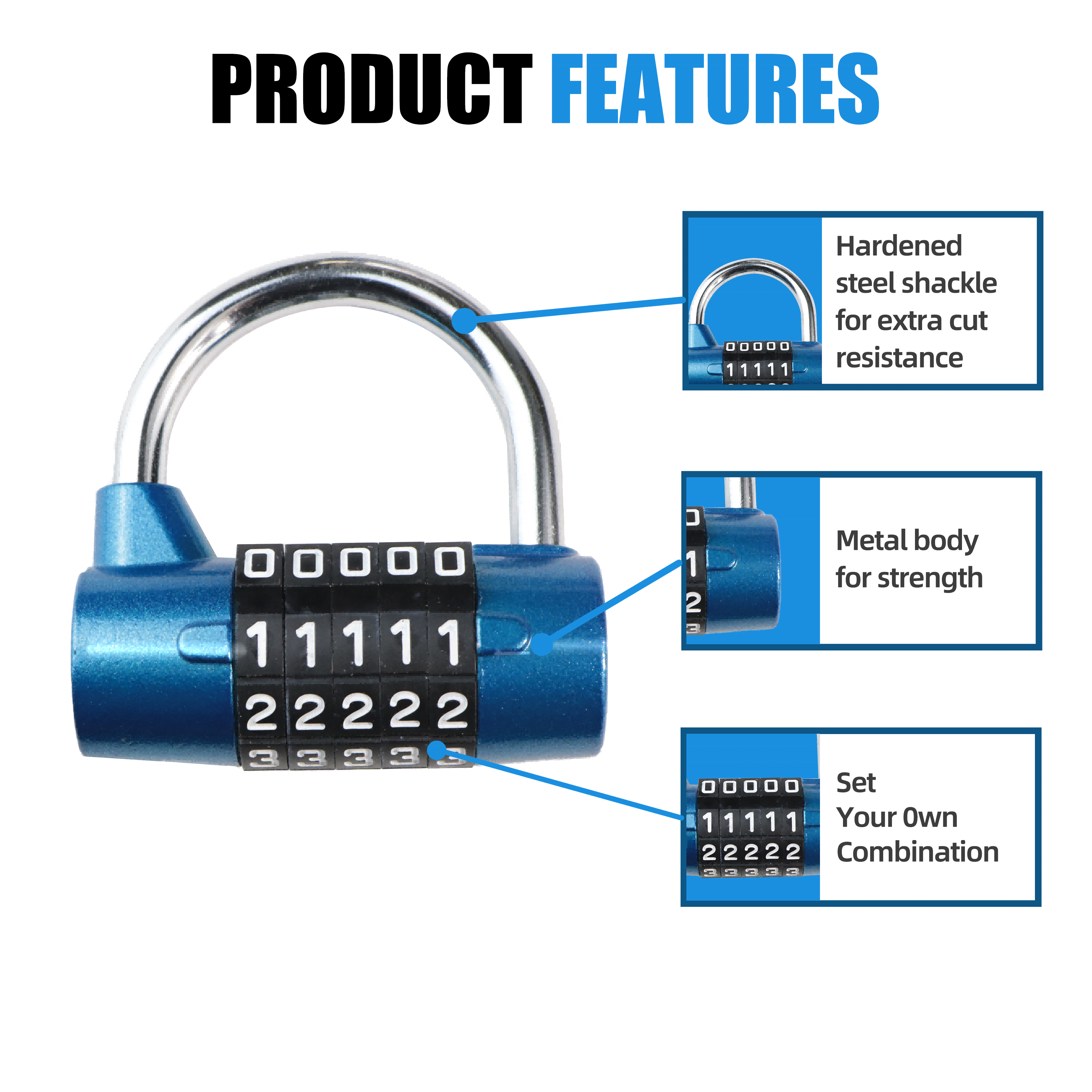 Gym 5 digit Heavy Duty Zinc Alloy Metal Password Combination Locker Padlock