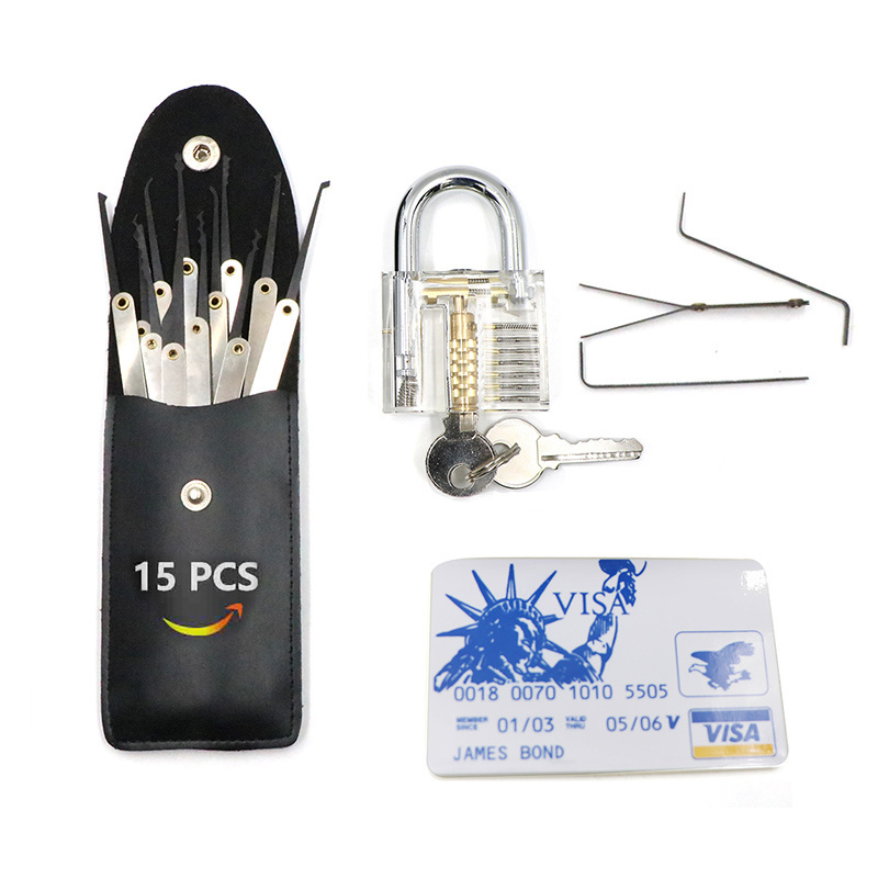 15 pcs Stainless Steel professional unlocking Lock Pick Set Lock Smith Training Tools