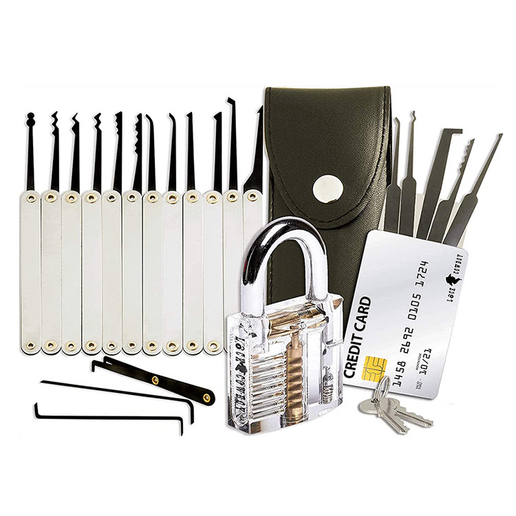 20 Pieces Lock Picking Set with Credit Card Lock Pick Set and Transparent Training Padlock