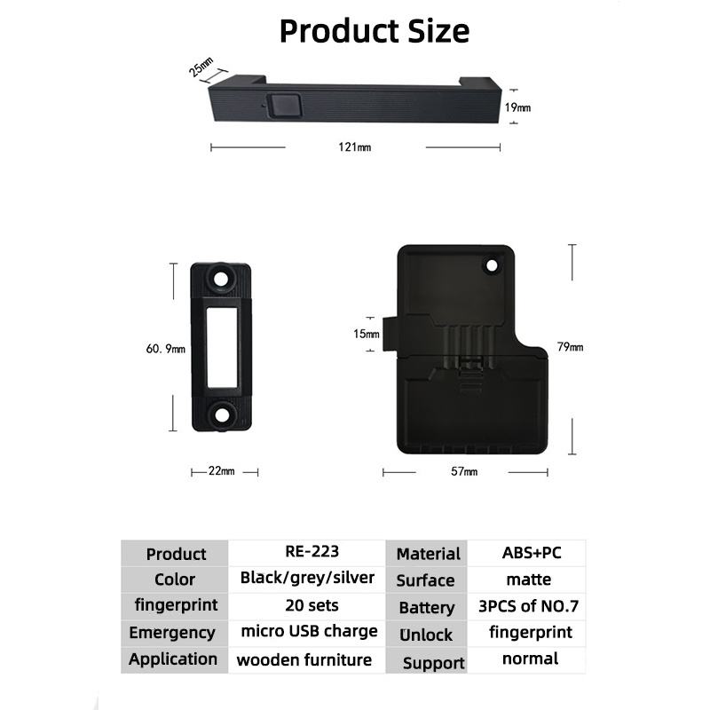 office furniture wardrobe drawer smart fingerprint biometric cabinet lock with handle