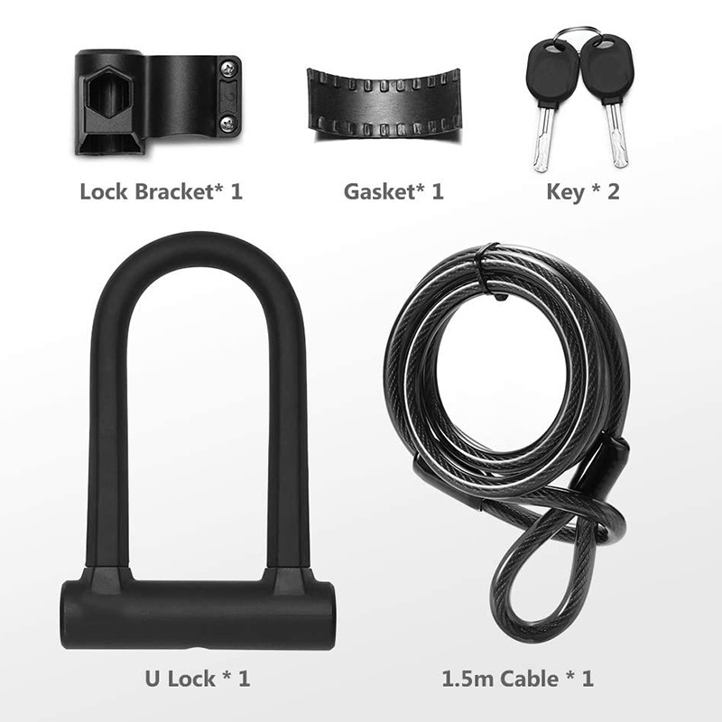 Electric Bike  heavy duty keyed Anti theft scooter 3 keys cable mounted bracket Bicycle bike lock u lock with cable