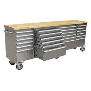 96 inch Stainless Steel Tool Cabinet with Wooden Top