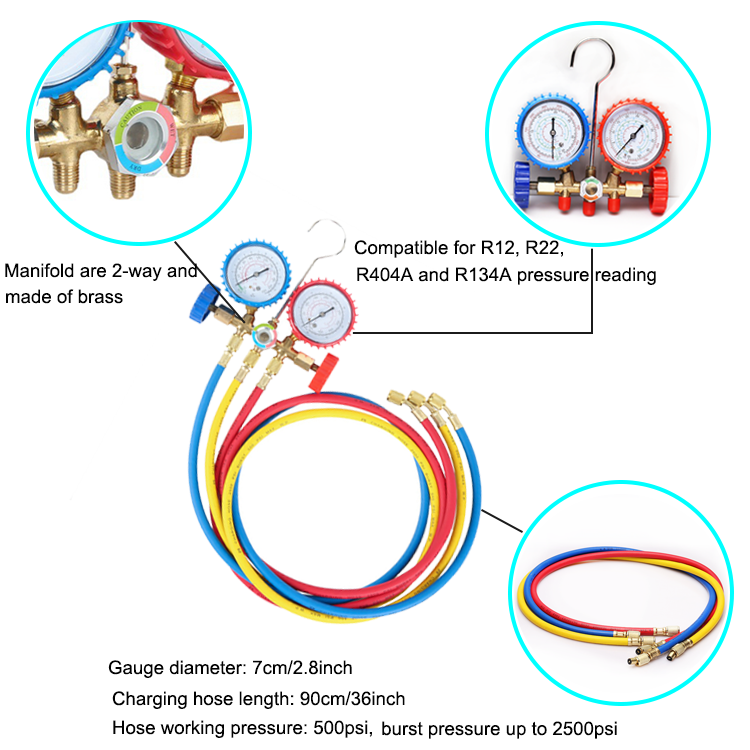 Refrigeration Hvac AC Air Condition Repairing Manifold Gauges Set for R134A R404 R12 R22