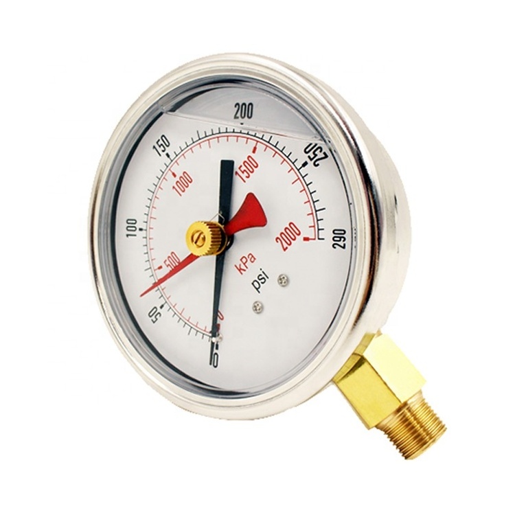 100mm Glycerine Liquid-Filled Industrial Drag Pointer Pressure Gauges with Lazy Hand Peak Pressure Indicator