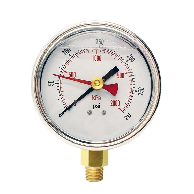 100mm Glycerine Liquid-Filled Industrial Drag Pointer Pressure Gauges with Lazy Hand Peak Pressure Indicator