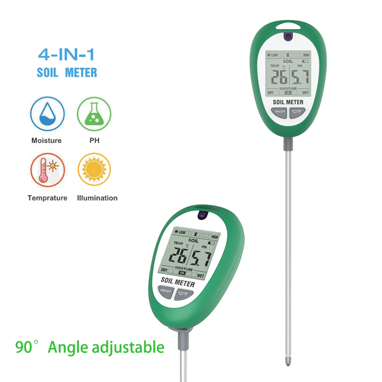 OEM 4 In 1 Digital Compost Thermometer Temperature Illuminance Light Tester Soil Test PH Moisture Meter For Gardeners