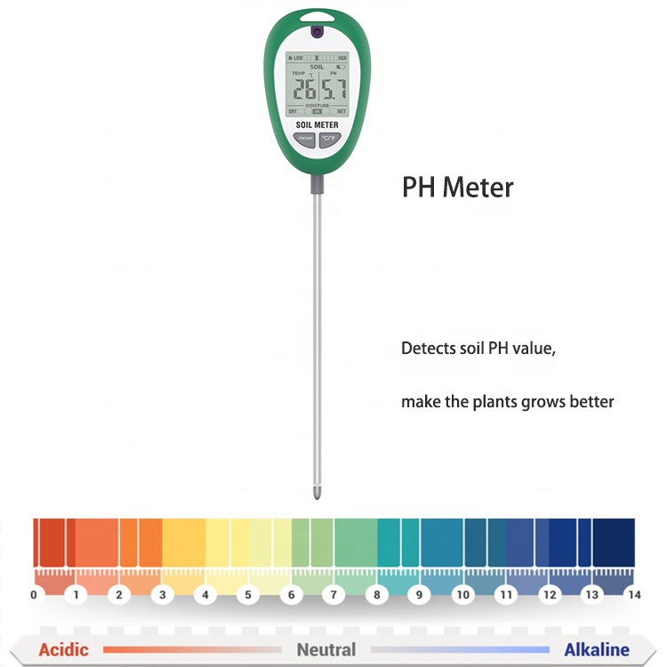 OEM 4 In 1 Digital Compost Thermometer Temperature Illuminance Light Tester Soil Test PH Moisture Meter For Gardeners