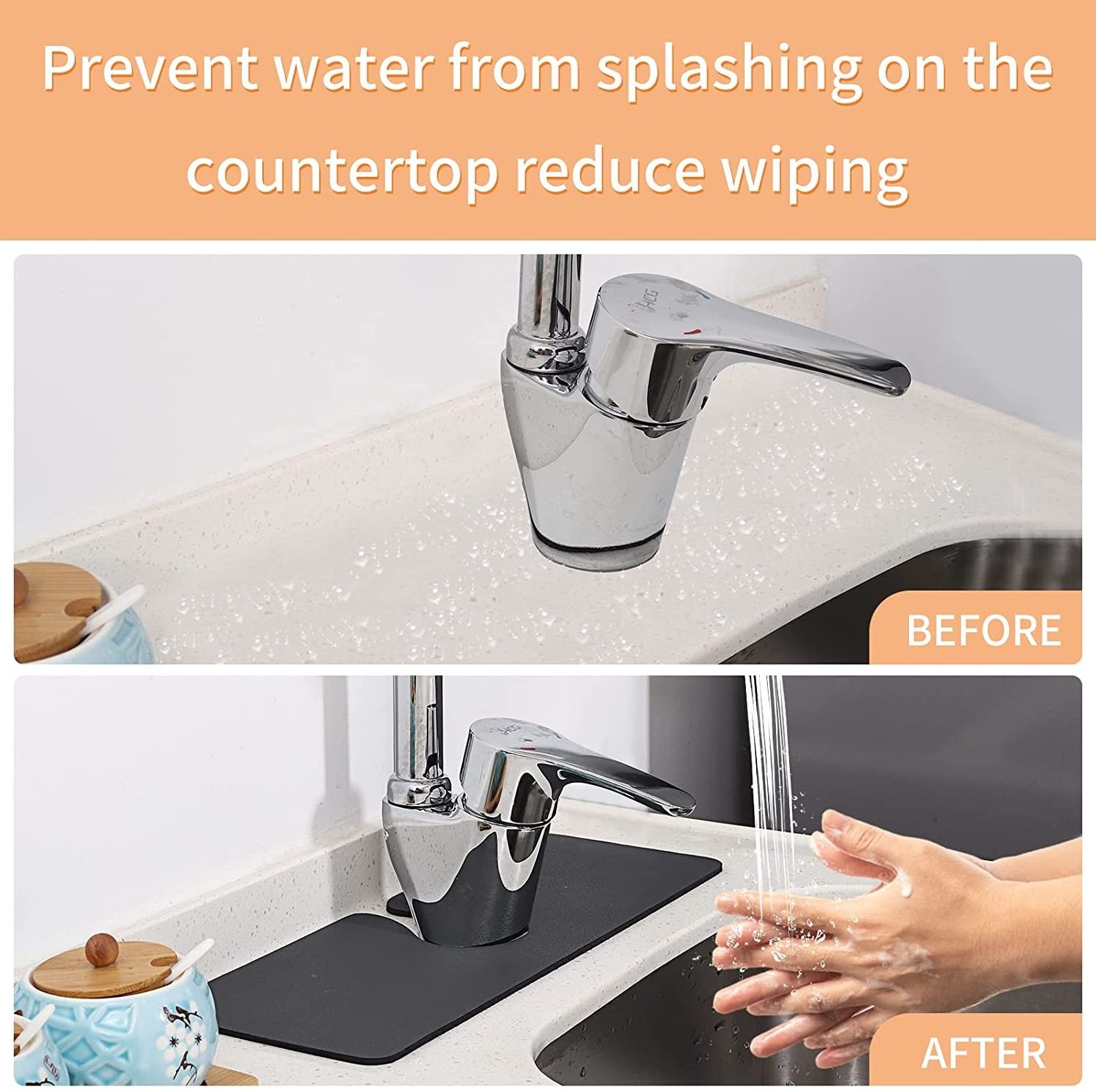 Sink Faucet Splash Guard, Kitchen Countertop Drying Pad, Diatom Mud & Rubber Composite Absorbent Pad